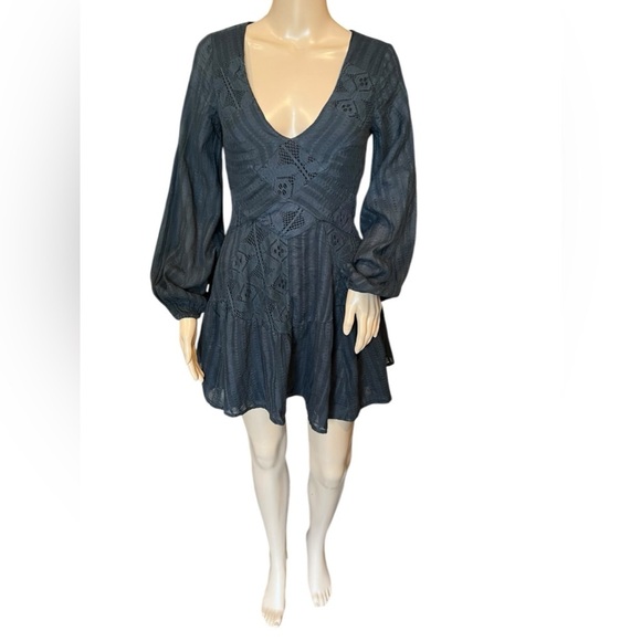 FREE PEOPLE DRESS Womens PATCHWORK OF MY DREAMS MINI Boho Pockets Lace Crochet S - Picture 3 of 16